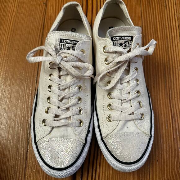 Converse All Star cream metallic toe low top sneakers SIZE 11 - Picture 6 of 7